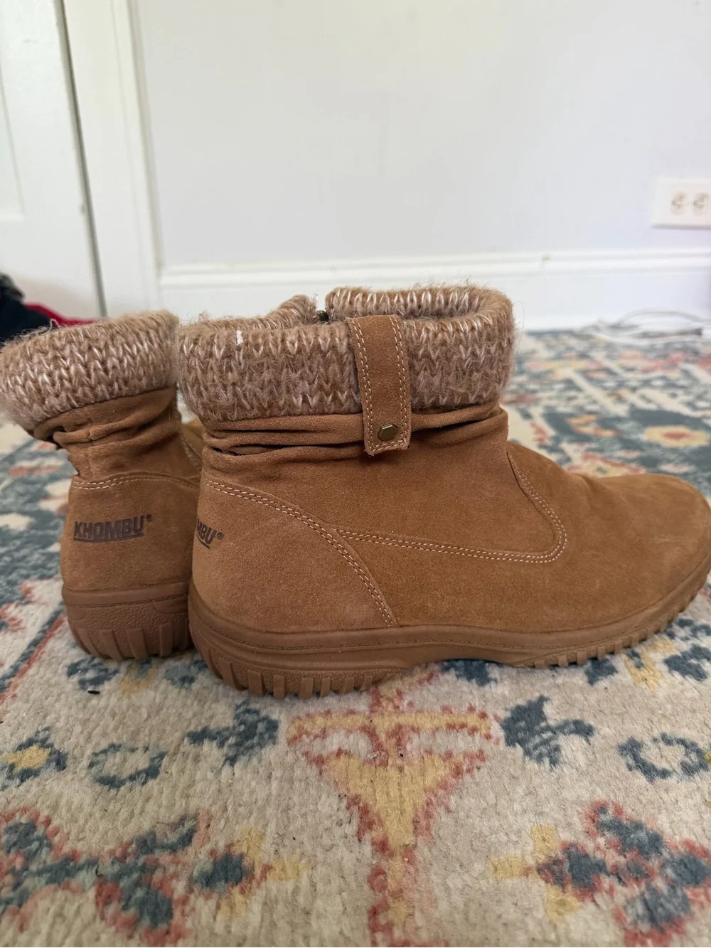 Khombu Tan Suede Winter Boot with Knit Cuff